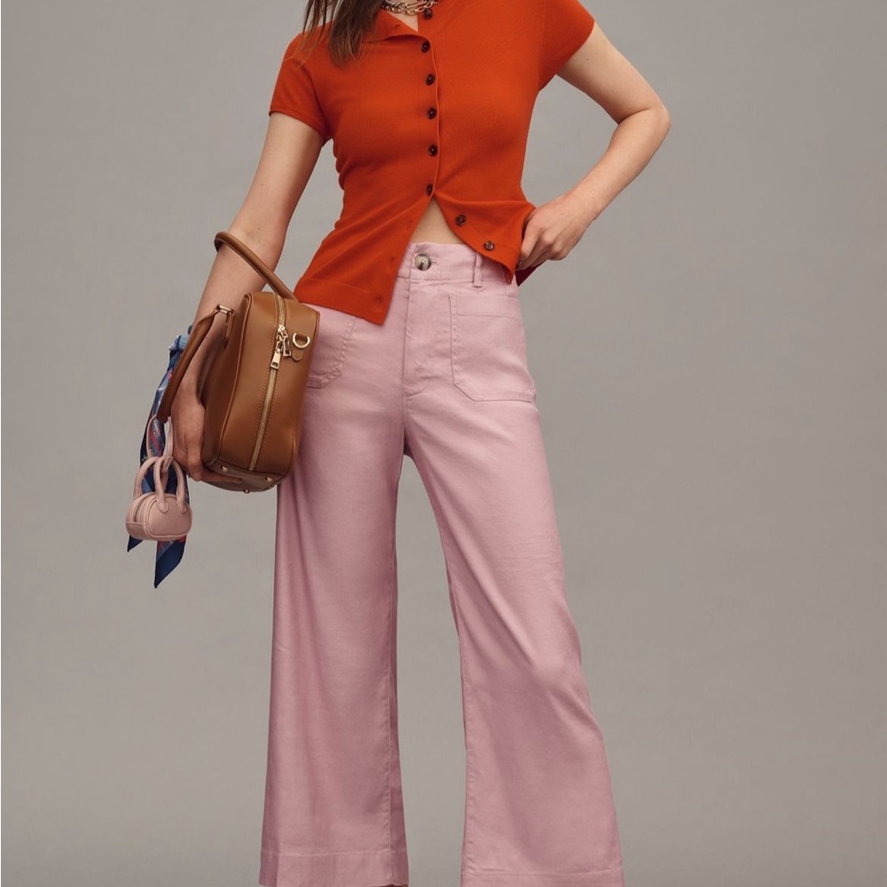 The Colette Linen Blend Crop Wide-Leg Pants by Maeve in Mauve Dust